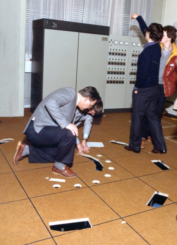 Illustration 18: Checking the floor cut outs for the Cray 1S at KSEPL