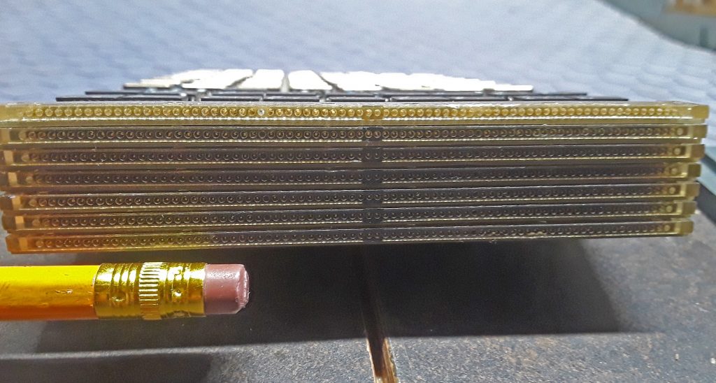 Illustration 24: Cray 2 module, end view, showing edge connectors and 7 of the 8 boards of a module